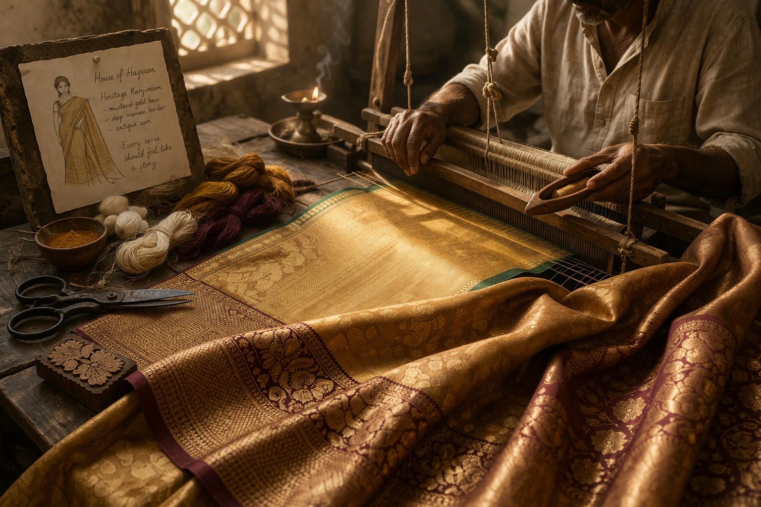 Craftman working on a elegant saree